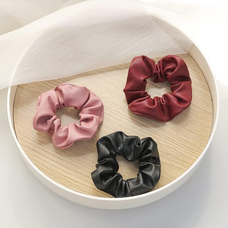 Stylish PU Leather Hair Scrunchies for Women and Girls