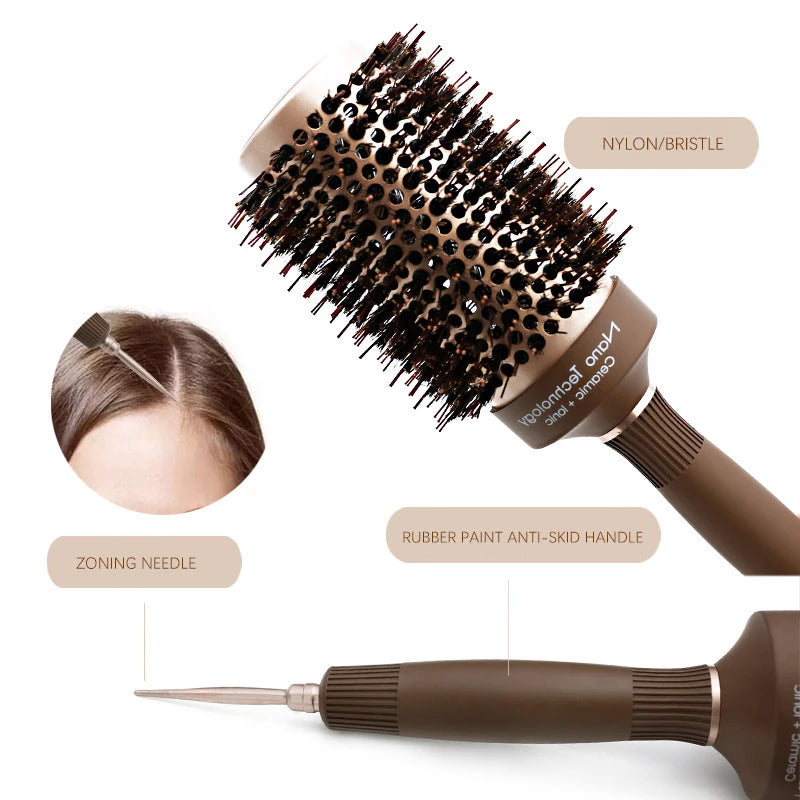 Brown Aluminum Round Brush for Hairstylists